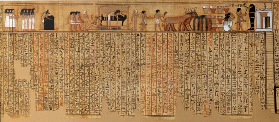Antigüedad egipcia: Libro de los Muertos, Papiro de Nebqed. Alrededor de 1400-1350 a.C. 18ª dinastía. De Tebas. 6,3 m de longitud. París, Museo del Louvre