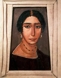 Antigüedad egipcia: retrato funerario de una mujer. Pintura sobre madera. Siglo II o III. De Fayum en Egipto