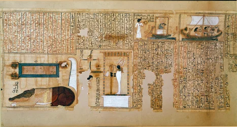 Antigüedades egipcias: fragmento del Libro de los Muertos, papiro de Nebqed. (detalle) 18ª dinastía. 1400-1350 a.C. París, Museo del Louvre