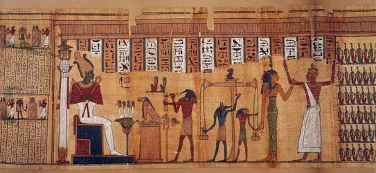 Antigüedad egipcia: el pesaje de las almas, papiro del Libro de los Muertos de Chahapiimou, Superior de los astrónomos de Amón. Período ptolemaico (332-30 a.C.) Alrededor de 500-100 a.C. París, Museo del Louvre