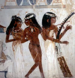 Luxor Tebas: Necrópolis de los Nobles, tumba de Nakht (dinastía XVIII), músicos. Valle de los Nobles
