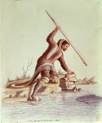Añadir 5253 fol.12 Inuit pez arpón (litografia color)