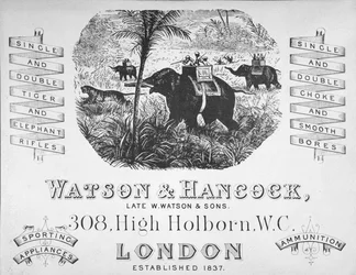 Anuncio de Watson & Hancock fabricantes de armas, c.1900