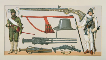 Soldados franceses y armas de fuego del siglo XVII