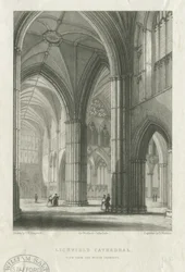 Interior de la Catedral de Lichfield - Cruce desde el transepto norte: grabado, nd [mediados del siglo XIX]