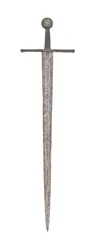 Espada ancha medieval tardía, con hoja vikinga anterior y con los brazos de la familia De Bohun, Condes de Hereford y Essex