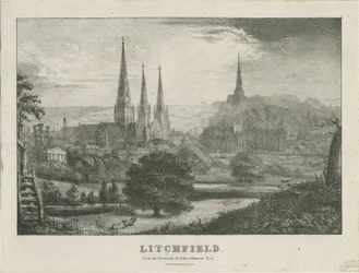 Lichfield - Vista Noroeste (litografía, s/f [?siglo XIX])