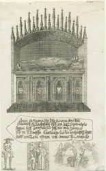 Catedral de Lichfield - Tumba del obispo [?Obispo Cornhill]: grabado, nd [?finales del siglo XVIII]
