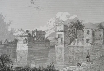 Palacio de Ranee Bheem y Pudmundi en Cheetore (Chitor, Estado de Udaipur) (grabado)
