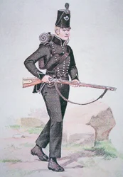 Soldado del 95º Rifles, c.1810, armado con el Rifle Baker, diseñado por Ezekiel Baker de Londres
