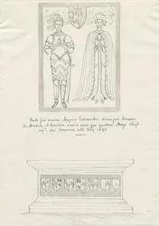 Iglesia de Sandon - Tumba de Hugh Erdeswicke y Cecilia [Bassett]: dibujo en tinta y pluma, s.f. [?siglo XVIII]