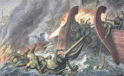 Barcos destruidos por fuego griego