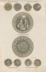 Tutbury - Placa de monedas medievales: grabado, nd [c 1832]