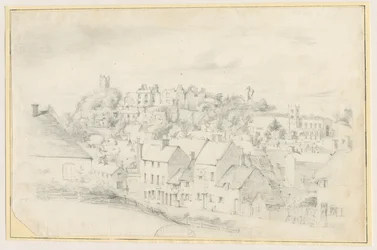 Tutbury - Ciudad, Iglesia y Castillo: dibujo a lápiz, nd [?siglo XIX]