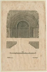 Tutbury Priory Church - Puerta Oeste: grabado en madera, nd [?principios del siglo XIX]