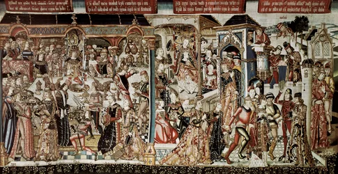 "" Fiesta del rey Asuero "". Libro de Ester: El rey Asuero (Jerjes I) dio a los nobles de su reino una espléndida fiesta que duró varios días. El séptimo día, ordenó a la reina Vasti, vestida con sus mejores galas, que se presentara