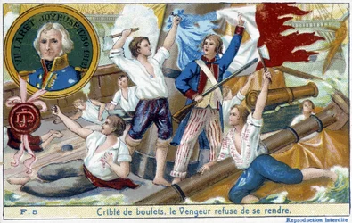 Almirante Villaret (1750-1812), un representante en el medallón, entregó la batalla naval de Ouessant a los ingleses Howe en 1794.