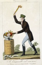 Caricatura sobre el amor: "A lo imposible nadie está obligado o el hombre que quiere cambiar la cabeza de una mujer"