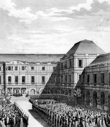 Fiesta dada por Napoleón I Bonaparte (1769-1821) en el Palais national du Directoire (Palais du Luxembourg) en París después del tratado de Campo Formio el 20 de frimaire Año VI (10 de diciembre de 1797). París, Biblioteca del Instituto de Historia de la R