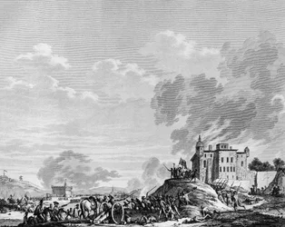 Revolución Francesa: Captura del campamento de Jales en Ardèche por los patriotas revolucionarios en julio de 1792. París, Biblioteca del Instituto de Historia de la Revolución