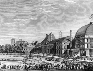 Revolución Francesa: Fiesta republicana del ser supremo el 8 de junio de 1794 en el Campo de Marte dirigida por Maximilien de Robespierre (1758-1794). París, Biblioteca del Instituto de Historia de la Revolución