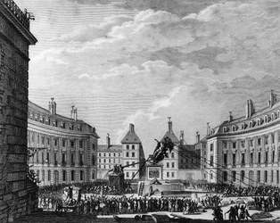 Revolución Francesa: Estatua del Rey Luis XIV derribada por las victorias en París el 11
