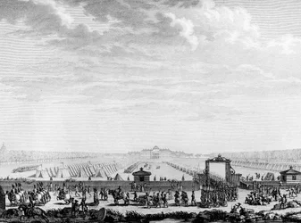Revolución Francesa: las tropas militares del Campo de Marte partiendo hacia la Place Louis XV el 12 de julio de 1789 París, Biblioteca del Instituto de Historia de la Revolución