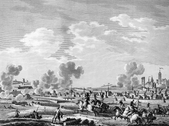 Revolución francesa y llegada de fuerzas contrarrevolucionarias: victoria de los revolucionarios franceses en Jemmapes el 6 de noviembre de 1792 sobre el ejército austriaco en Bélgica