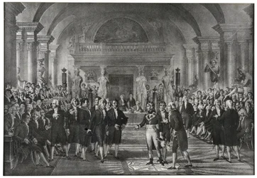 El general Bonaparte elegido el 25 de diciembre de 1797 en la sección de artes mecánicas de la sección de ciencias para reemplazar a Lazare Carnot en la academia de Ciencias en París