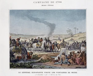 El General Bonaparte visita las fuentes de Moisés - en “Victoires et Conquêtes des Armées Françaises”, París, s.f (grabado)