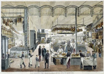 Grandes restaurantes en París: las nuevas cocinas del Café Riche, fundado en 1785, ampliado en 1865.