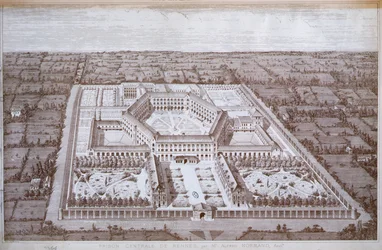 Vista de la prisión de mujeres de Rennes diseñada por el arquitecto Alfred Normand, publicada por Intime-Club, París
