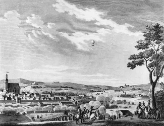 Guerra de la Revolución Francesa y Movimiento contra la Revolución: Victoria de la Batalla de Fleurus ganada por los franceses el 8 de messidor año II (26 de junio de 1794) contra el Reino Unido y Austria. París, Biblioteca del Instituto de Historia de la 