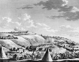Guerra de la Revolución Francesa y movimientos contra los revolucionarios: Asedio y captura de la ciudad de Lyon por el ejército republicano francés el 9 de octubre de 1793 contra las tropas realistas. París, Biblioteca del Instituto de Historia de la Revo
