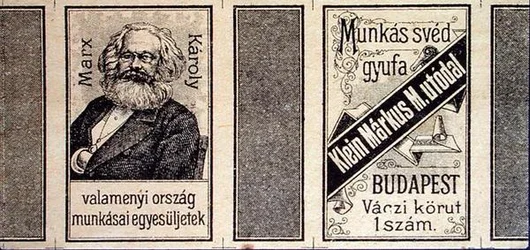 Portada para caja de fósforos que representa a Karl Marx (1818-93), Budapest, finales del siglo XIX