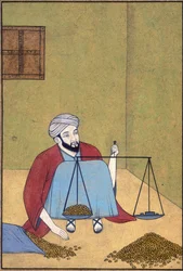 Añadir Or 3183 Un shroff pesando monedas, c.1910 (acuarela sobre papel)