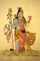 Dios Shiva en Ardnarees Wear Roop, Pintura en miniatura sobre papel