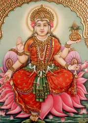 Pintura en miniatura de la diosa Lakshmi Laxmi sobre marfil
