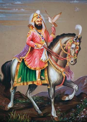 Guru Govind Singh a caballo Pintura en miniatura sobre papel