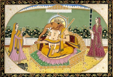 Lord Ganesh con Ridhi y Siddhi Pintura en miniatura India