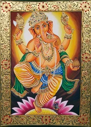 Lord Ganesha Ganpati Pintura en miniatura sobre papel