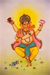 Lord Ganesha Ganpati en estado de ánimo de baile Pintura en miniatura sobre papel