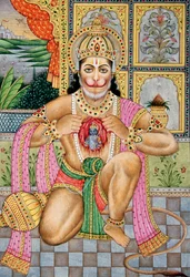 Señor Hanuman Pintura en miniatura sobre papel