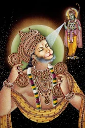 Pintura en miniatura sobre papel de Hanuman y Rama