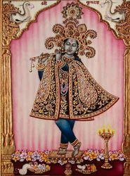 Pintura en miniatura del Señor Krishna sobre marfil