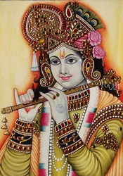 Pintura en miniatura del Señor Krishna sobre papel