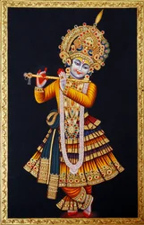 Krishna tocando la flauta Pintura en miniatura sobre papel