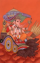 Pintura en miniatura con cabeza de elefante Dios Ganesh Ganpati, India