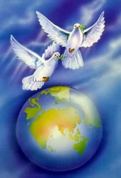 Pintura en miniatura de palomas, amantes, símbolo de paz