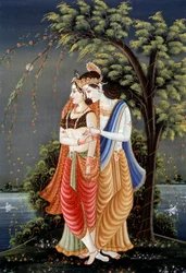 Pintura en miniatura de Radha Krishna, India